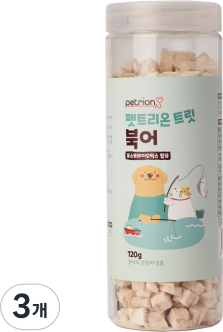 펫트리온 반려동물 트릿 유산균함유 동결건조 간식, 북어, 120g, 3개