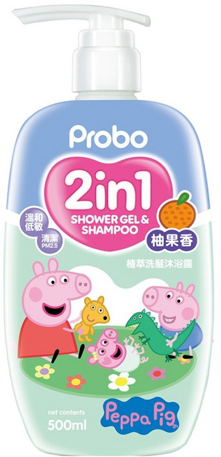 Probo 博寶兒 佩佩豬 植萃洗髮沐浴露 柚果香氛, 500ml, 1瓶