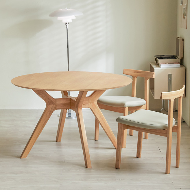 폴인퍼니 이노 원형 원목 식탁 2인용 1100 + 의자2p 세트 방문설치, 내추럴, 일반의자 2