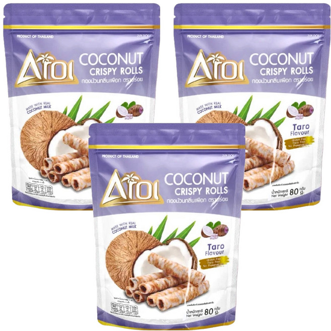 Aroi 芋頭風味椰子捲, 3包, 80g