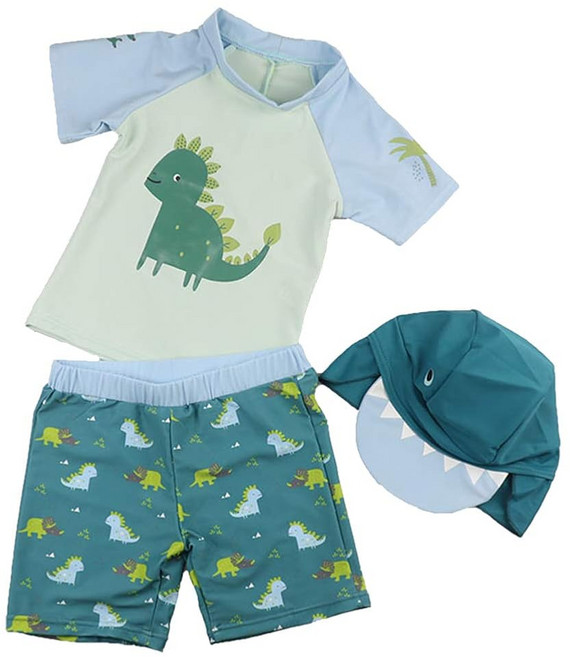 YONGMAN 男童短袖分體泳衣 上衣 + 泳褲 + 泳帽