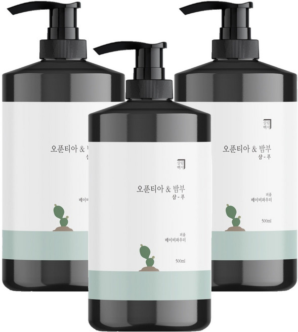 살림백서 오푼티아 앤 밤부 퍼퓸 샴푸 베이비파우더, 500ml, 3개