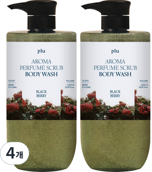 플루 아로마 퍼퓸 스크럽 바디워시 블랙베리, 1L, 4개