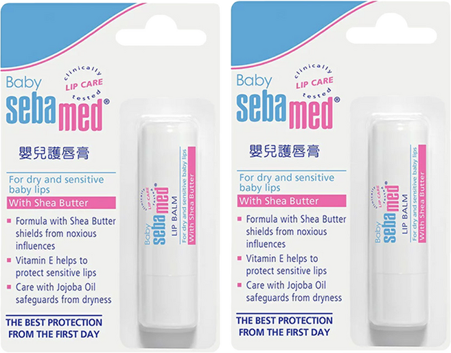 sebamed 施巴嬰兒護唇膏 含乳木果油 適用於乾燥和敏感的嬰兒嘴唇, 4.8g, 2支