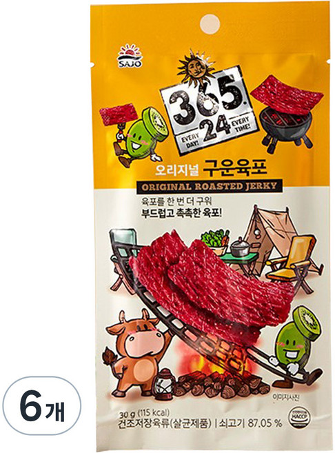 삼육오점이사 해표 오리지널 구운 육포, 30g, 6개
