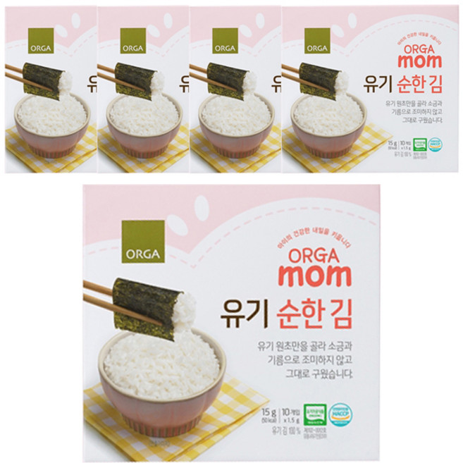 올가홀푸드 유기 순한 김 1.5g, 순한맛, 15g, 5개