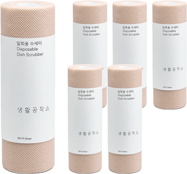 생활공작소 일회용 수세미, 베이지, 60개입, 6개 - 쿠팡