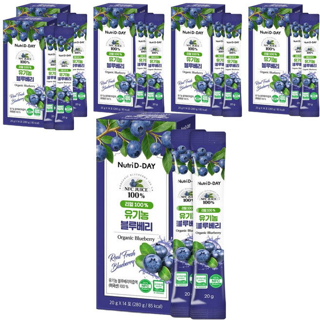 뉴트리디데이 리얼 100% NFC 착즙 유기농 블루베리 스틱, 280g, 6개