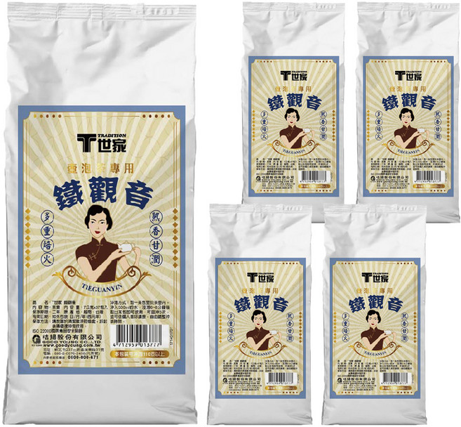T世家 壺泡免濾大茶包 鐵觀音茶 多重焙火 熟香甘潤 冷熱皆可泡, 7g, 37包, 5袋