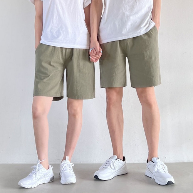 어나더디 남녀공용 면 스판 5부 밴딩 팬츠