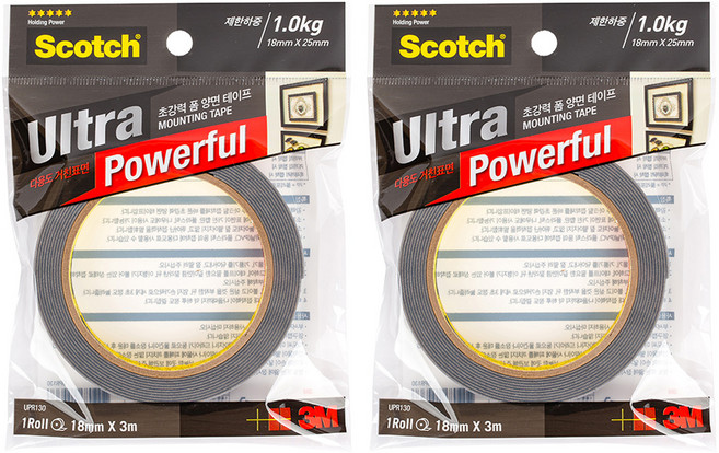 3M 스카치 초강력 폼 양면테이프 18mm x 3m, 2개