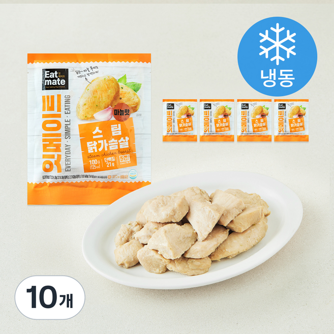 잇메이트 스팀 닭가슴살 마늘맛 (냉동), 100g, 10개, 1개입