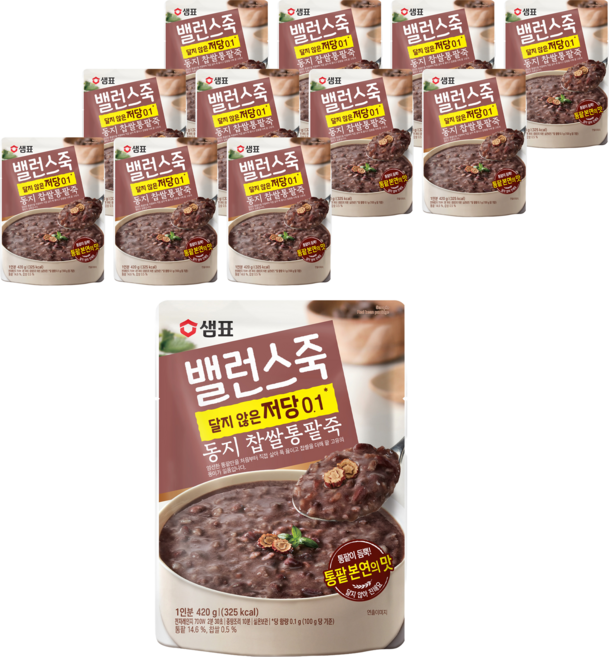 샘표 밸런스죽 동지 찹쌀통팥죽, 420g, 12개