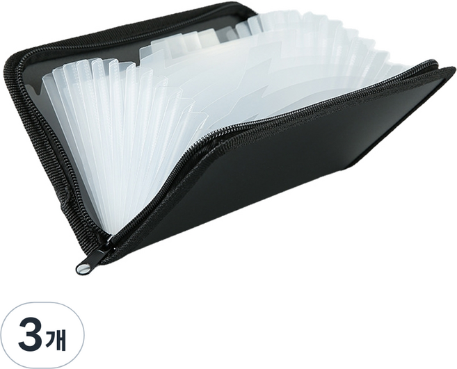 코히모 티켓홀더 아코디언형 정리함 A6 지퍼형 4W169, 블랙 + 투명, 3개
