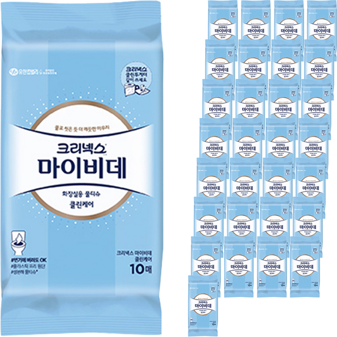 마이비데 크리넥스 클린케어 화장실용 물티슈, 55g, 10매, 30개