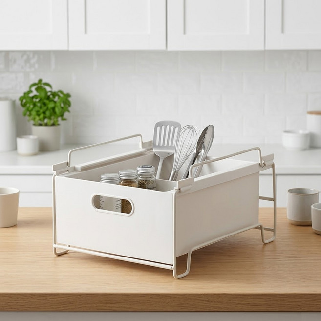 코멧 스택 주방 슬라이딩 팬트리 수납함 대형, 화이트, 1개