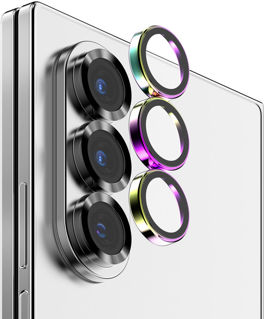 케이엠디자인 빛 번짐 방지 강화유리 메탈링 카메라 렌즈 보호필름 오로라 세트, 1세트