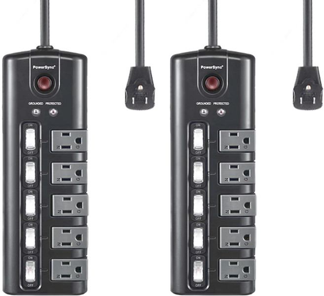PowerSync 群加 5開5插防雷擊旋轉插座延長線 TS5X0018, 黑色, 2個, 1.8m