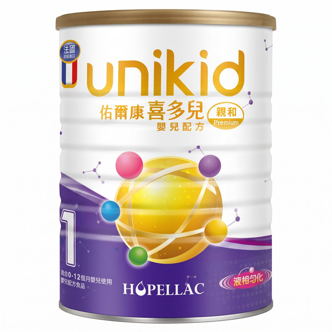 unikid 佑爾康 喜多兒嬰兒配方 親和 Premium 1號奶粉 0~12個月, 850g, 1個