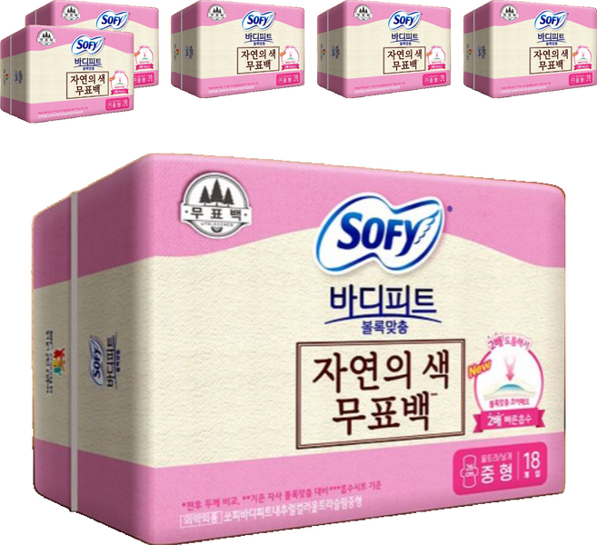 쏘피 바디피트 볼록맞춤 생리대 날개형, 중형, 18개입, 6개
