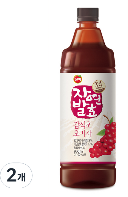 진미 3년숙성 자연발효 감식초 오미자, 950ml, 2개