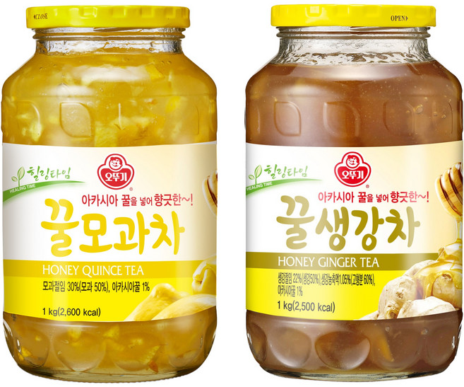 오뚜기 꿀모과차 1kg + 생강차 1kg, 1세트