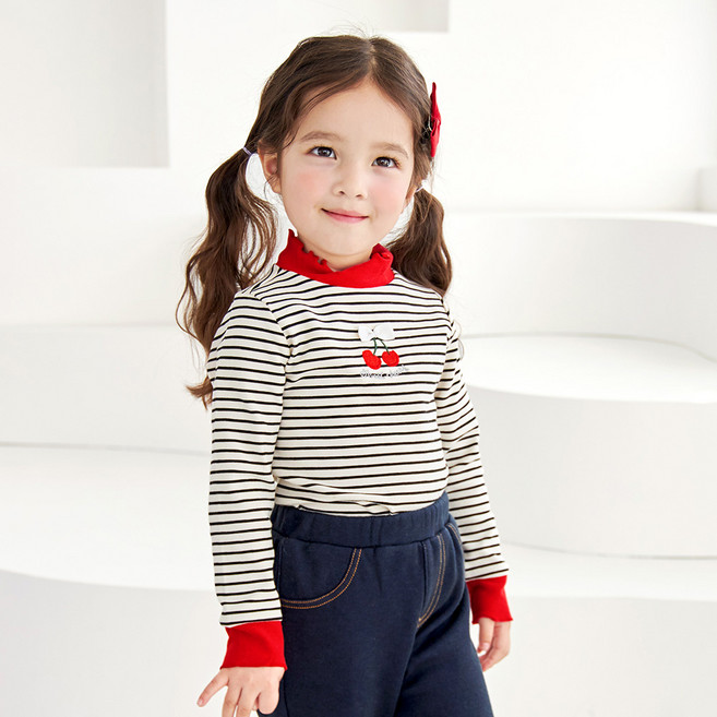 월튼키즈 여아용 쁘띠 체리 후라이스 보온 티셔츠