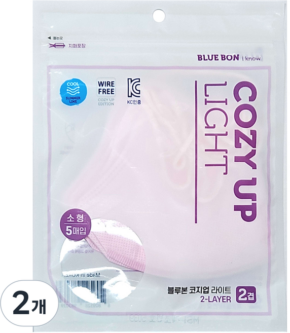 블루본 아이노우 코지업 라이트 마스크 소형 아동용, 5개입, 2개, 핑크