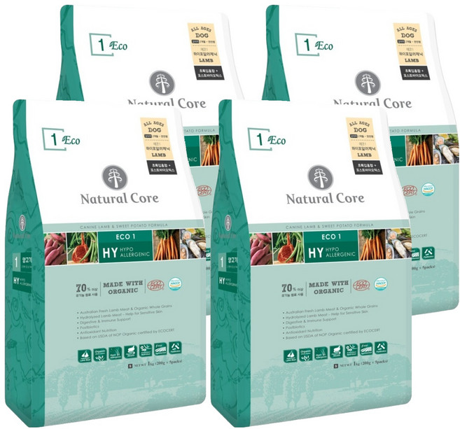 네츄럴코어 전연령 강아지 에코1 하이포알러제닉 작은입자, 양, 1kg, 4개