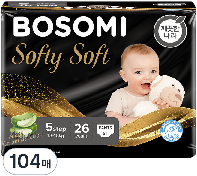 보솜이 소프티소프트 팬티형 기저귀 남여공용, 104매, 특대형(XL)