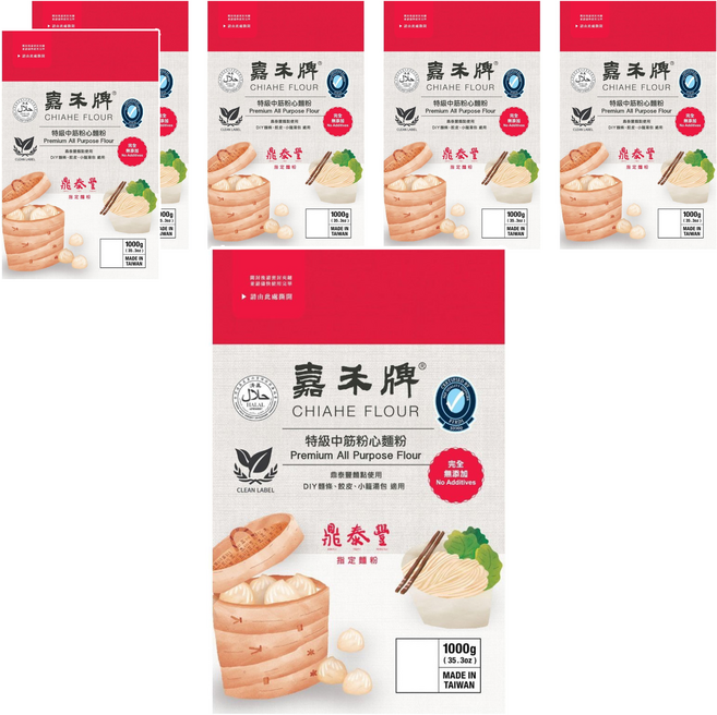 嘉禾牌 特級中筋粉心麵粉, 1kg, 6包