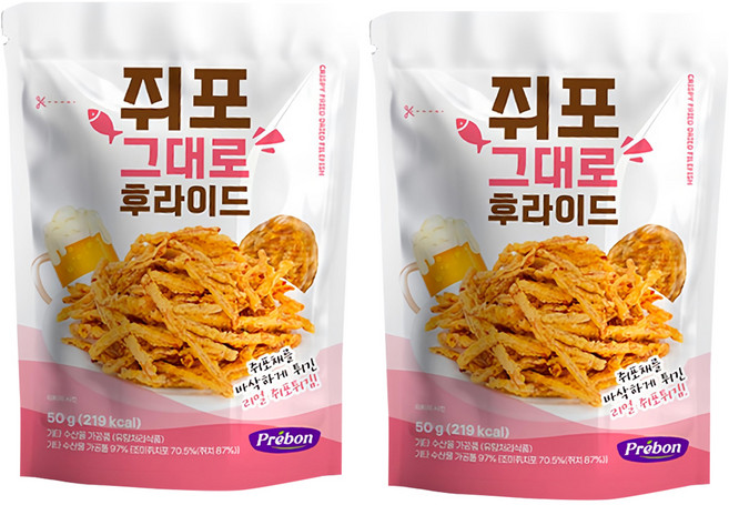 프리본 쥐포 그대로 후라이드, 2개, 50g