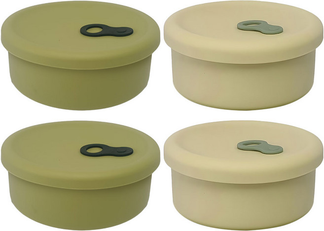 파미레 실리콘 스팀홀 원형 용기 세트, 2세트, 올리브 250ml + 라임 250ml