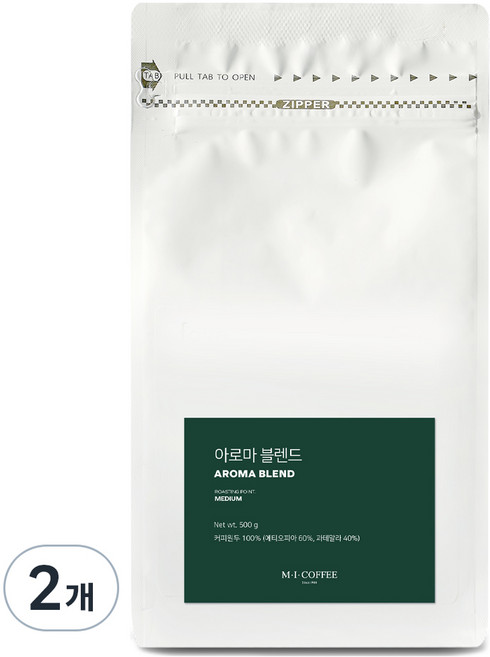 엠아이커피 아로마 블렌드 원두, 홀빈(분쇄안함), 500g, 2개