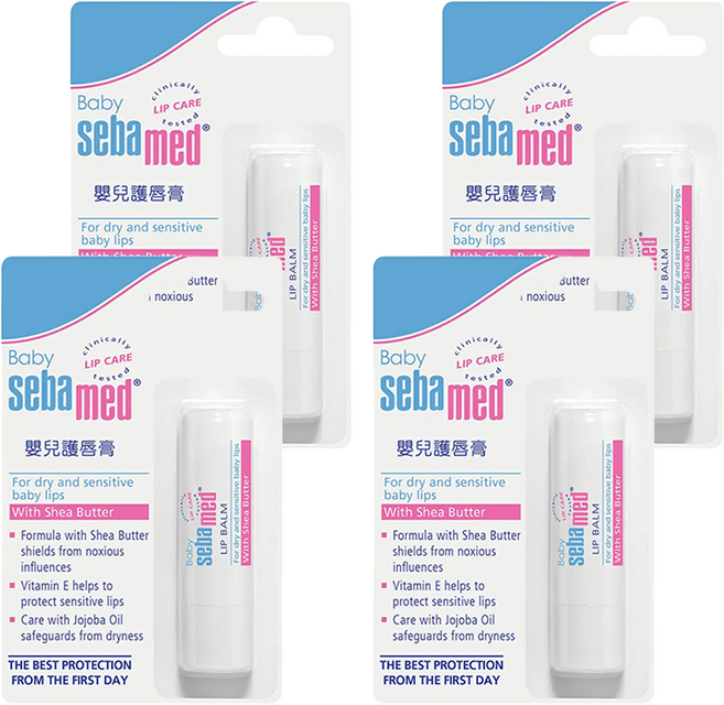 sebamed 施巴嬰兒護唇膏 含乳木果油 適用於乾燥和敏感的嬰兒嘴唇, 4.8g, 4支