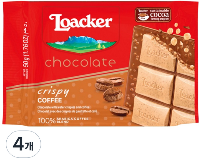 로아커 초콜릿 크리스피 커피, 4개, 50g