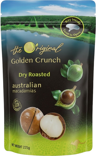The Original Golden Crunch Macadamias Australia 頂級夏威夷果 帶殼原味, 1個, 225g