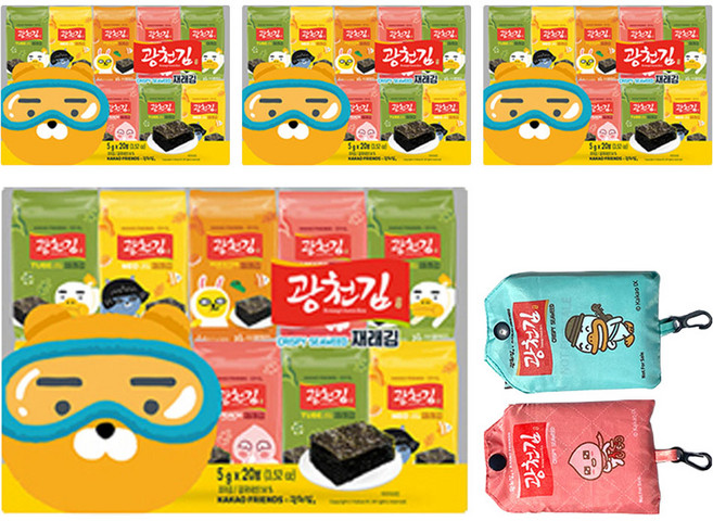 광천김 카카오프렌즈 재래 도시락김 5g x 40p + 장바구니 랜덤발송, 80개