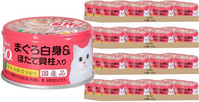 INABA CIAO 啾嚕 貓用 旨定罐, 白身鮪魚 + 干貝, 85g, 96罐