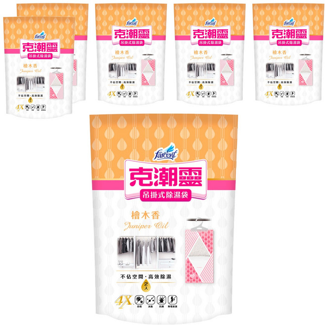 farcent 花仙子 克潮靈 吊掛式除濕袋 檜木香 2個, 400g, 6包