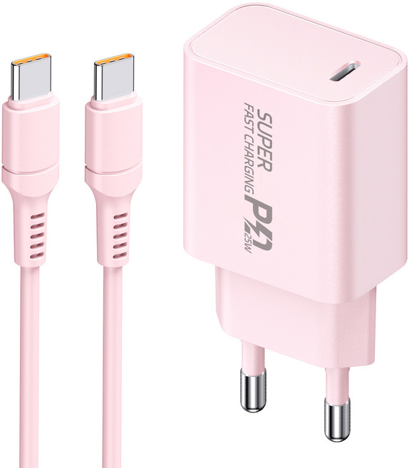 YINTO c타입 고속 충전기 25W PD3.0 PPS + C TO C 1.5M 100w 케이블 세트, 1세트, 핑크