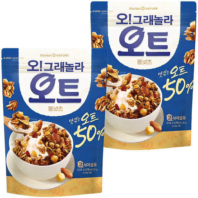마켓오네이처 오그래놀라 오트 통넛츠 시리얼, 360g, 2개