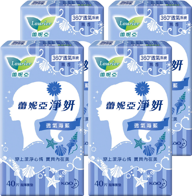 Laurier 蕾妮亞 台灣公司貨 淨妍護墊 無香 透氣海藍, 14cm, 40片, 4包