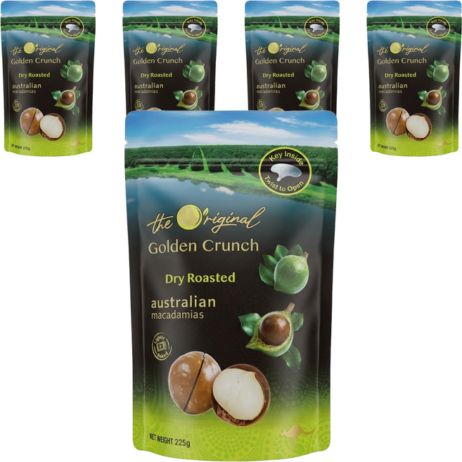 The Original Golden Crunch Macadamias Australia 頂級夏威夷果 帶殼原味, 5個, 225g