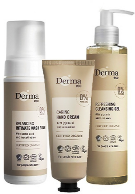 丹麥Derma Eco蘆薈保濕禮盒組 護手霜 + 私密慕斯 + 潔顏, 1組