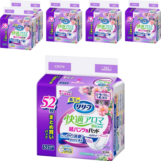 Relief 日本原裝進口 紙尿褲專用尿布片 除臭花香, FREE(onesize), 6個, 52片