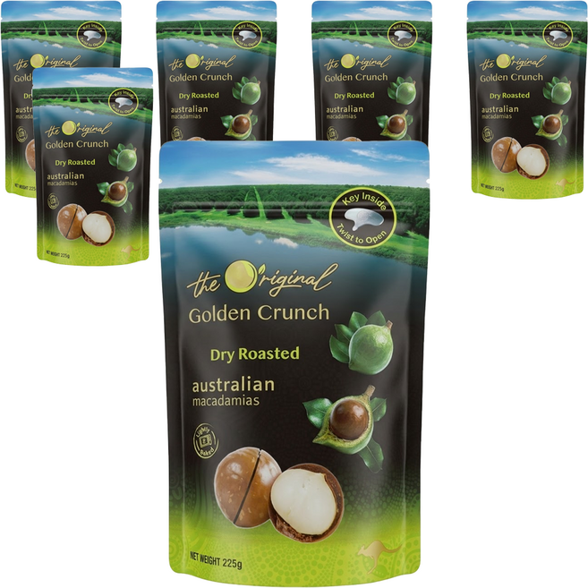 The Original Golden Crunch Macadamias Australia 頂級夏威夷果 帶殼原味, 6個, 225g