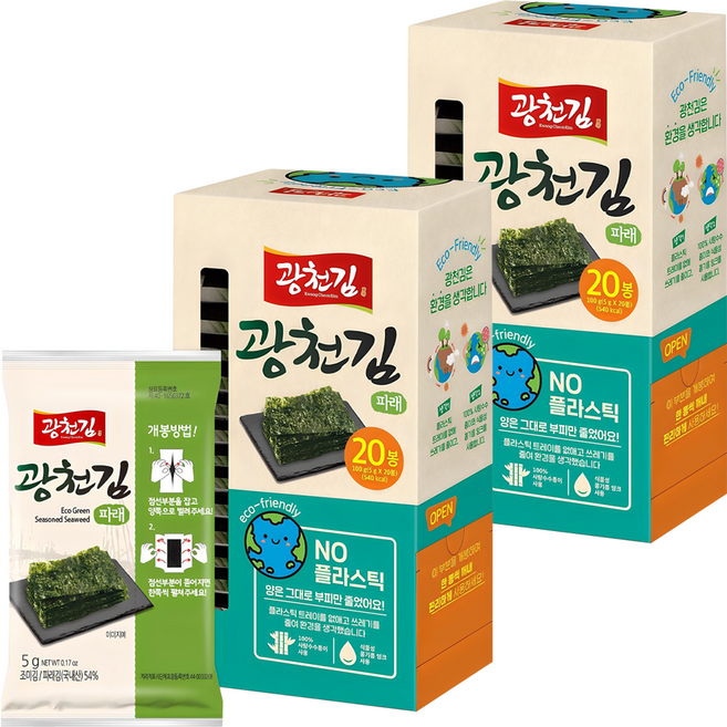광천김 에코 파래 김, 100g, 2개