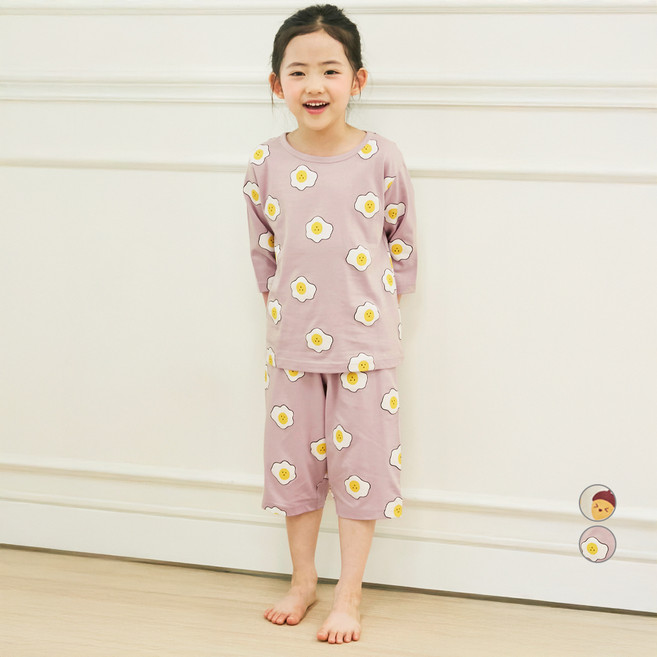 롤리트리 아동용 30수 싱글 7부 토리 프린트 실내복 상하 세트