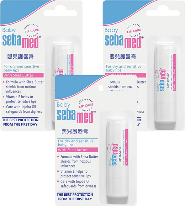 sebamed 施巴嬰兒護唇膏 含乳木果油 適用於乾燥和敏感的嬰兒嘴唇, 4.8g, 3支